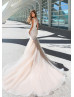 Beaded Ivory Lace Tulle Wedding Dress With Champagne Lining